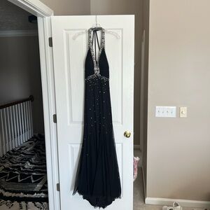 Elegant Black Halter Gown with Silver Accents